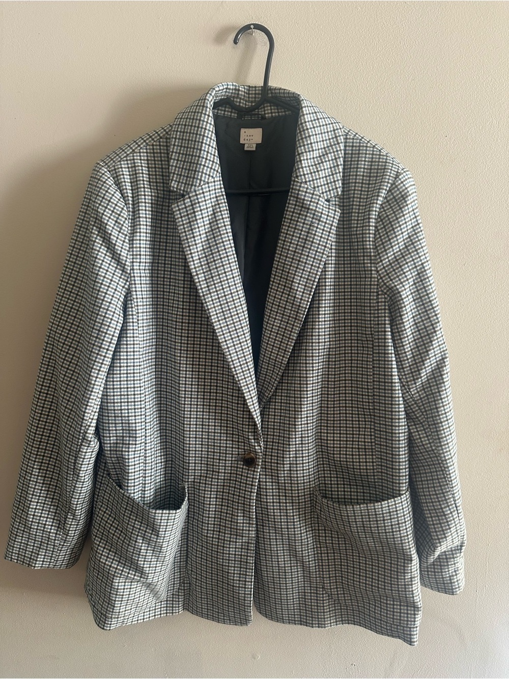 a new day Grey Checked Single-Button Blazer Size XXL